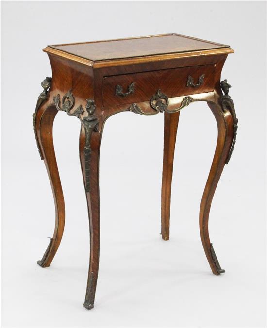 A French Louis XV style ormolu mounted kingwood rectangular side table, W.1ft 8in.